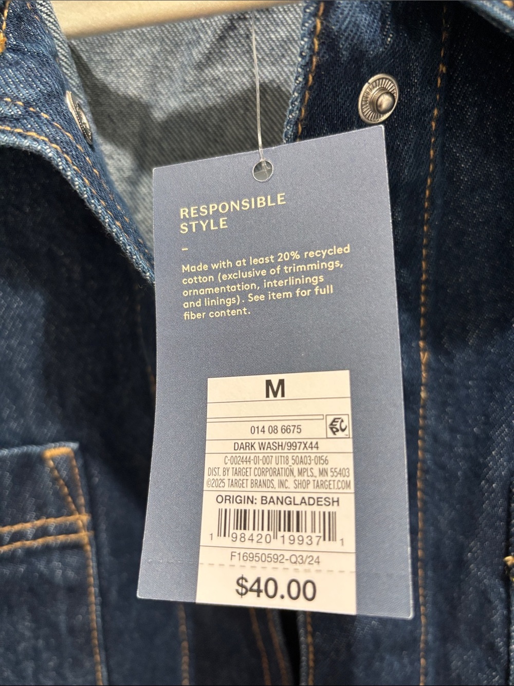 Universal Thread Denim Jacket Dark Wash Snap Front Pockets NWT Oversized Medium - Picture 3 of 8
